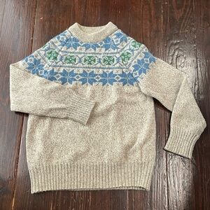 Vintage Nordic Beige Sweater with Blue and Green Pattern